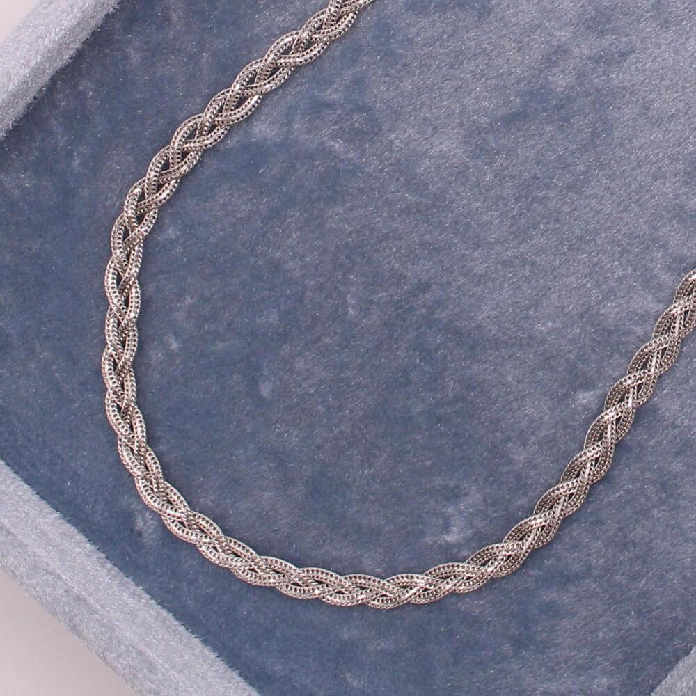 Tecnigold 14kt White Gold Braided Wheat Foxtail Chain Necklace 17" - Picture 1 of 7